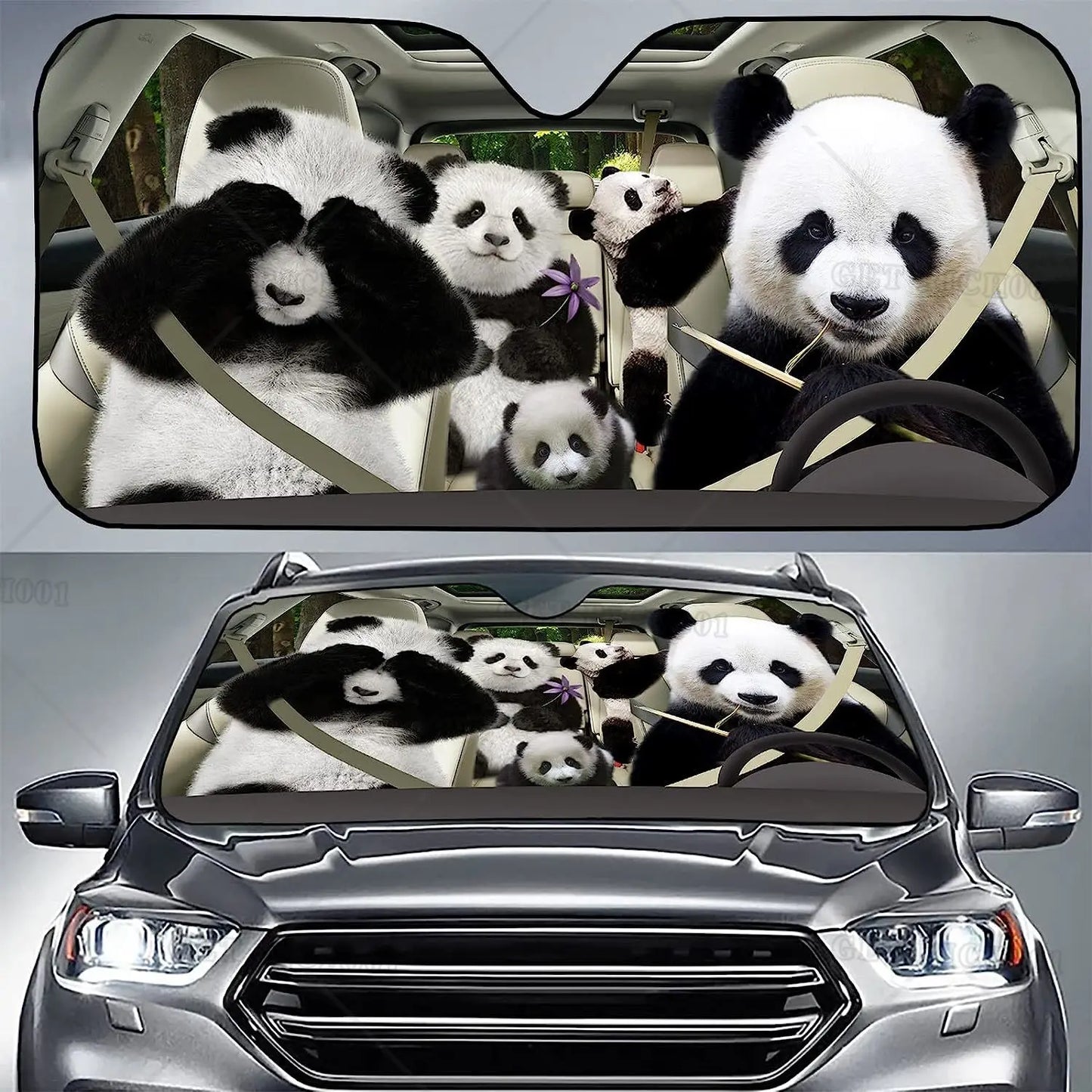 Funny Panda Car Windshield Sun Shade Foldable Car Front Window Covers Funny Car Sunshade for Car Accessories Blocks Uv Rays