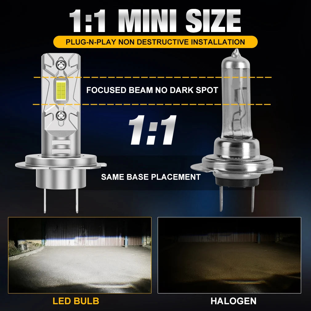 280000LM H7 LED Headlights Canbus H7 Light Bulbs 1:1 Mini Size 260W Plug and Play Car Lights 16pcs 3570 CSP 6500K White