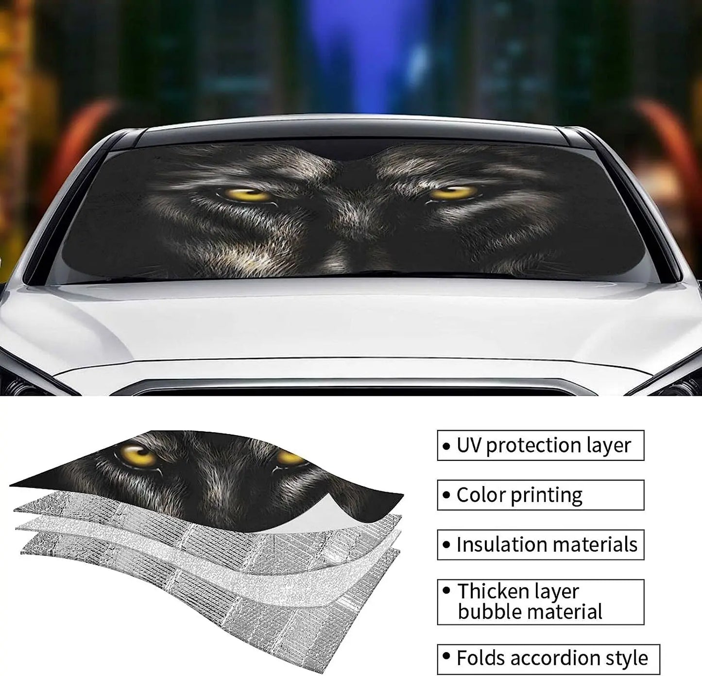 Cool Wolf Car Windshield Sun Shade Auto Sunshade for Car Truck SUV Blocks Rays Sun Visor Protector-Keeps Your Vehicle Cool