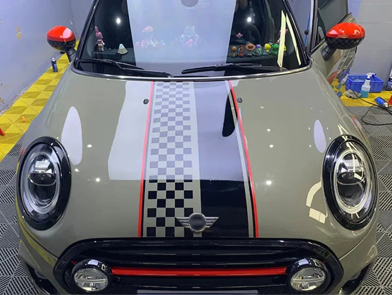 Mini Cooper Hood and Boot Pin Edge Stripes Decal Stickers Exterior Decor one side Checkered Graphics Exclusive