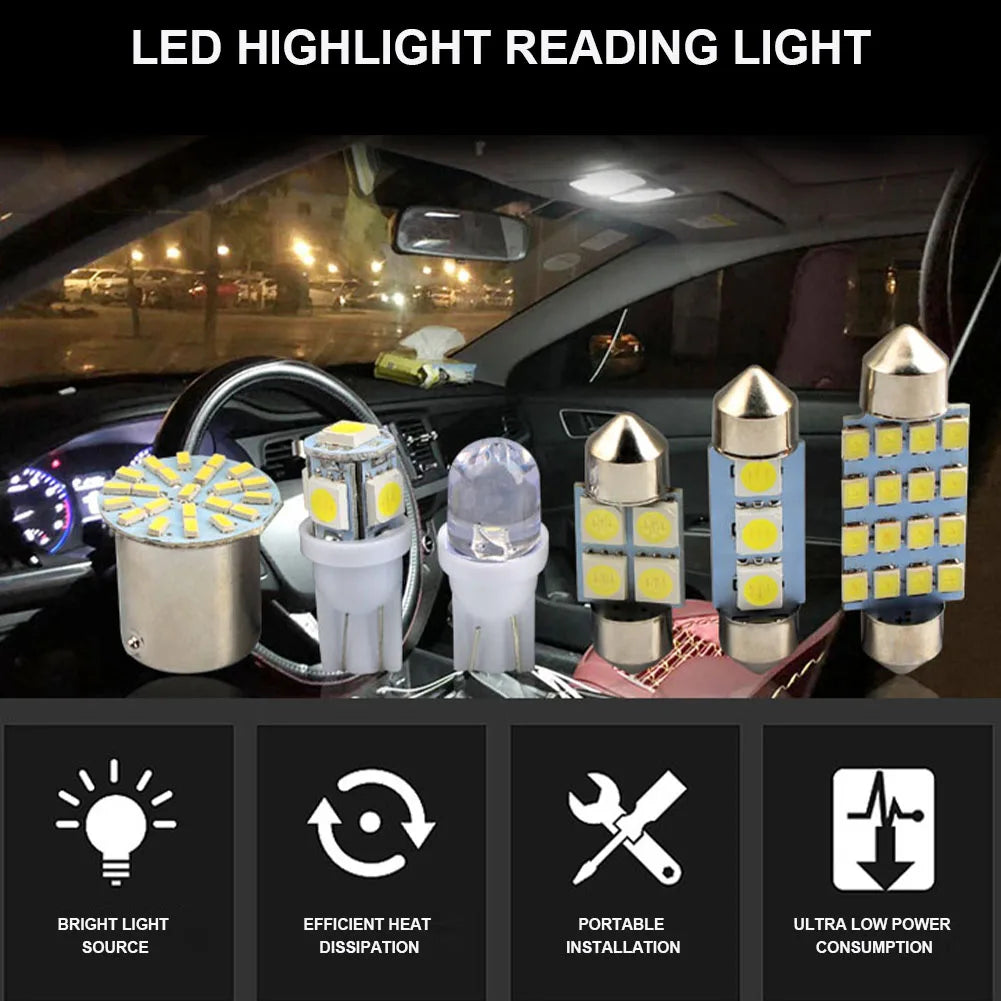 28pcs Universal T10 Car LED Light Bulb White Car Interior Dome License Plate Festoon Map Reading Light Mixed Lamp Set