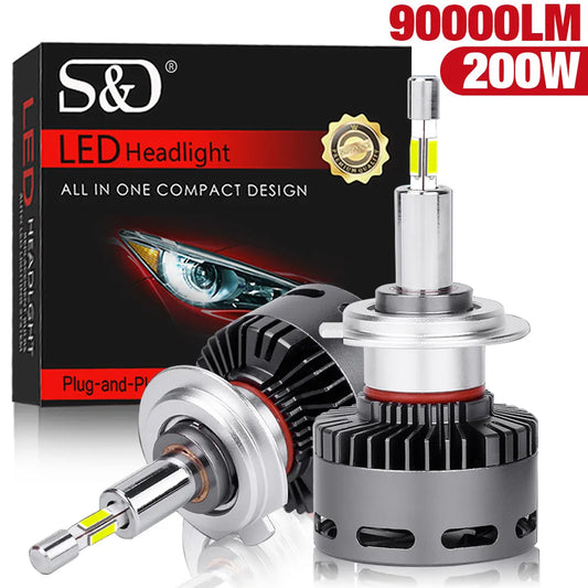 90000LM 4 Sides H7 Led CSP Car Headlights Bulbs 200W 360 Turbo H8 H11 H4 H1 H3 HB3 9005 HB4 9006 9012 HIR2 Mini Lamp 12V