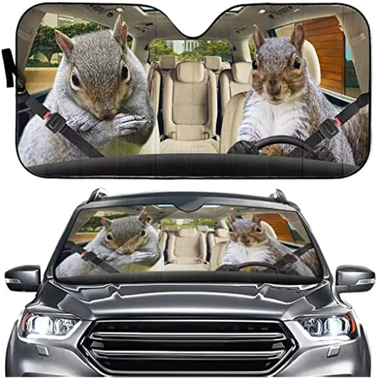 Funny Squirrel Driver Auto Windshield Sun Shade,Animal Car Front Window Visor Vehicle Sun Block Cover Anti-UV Sunshade Fit Truck