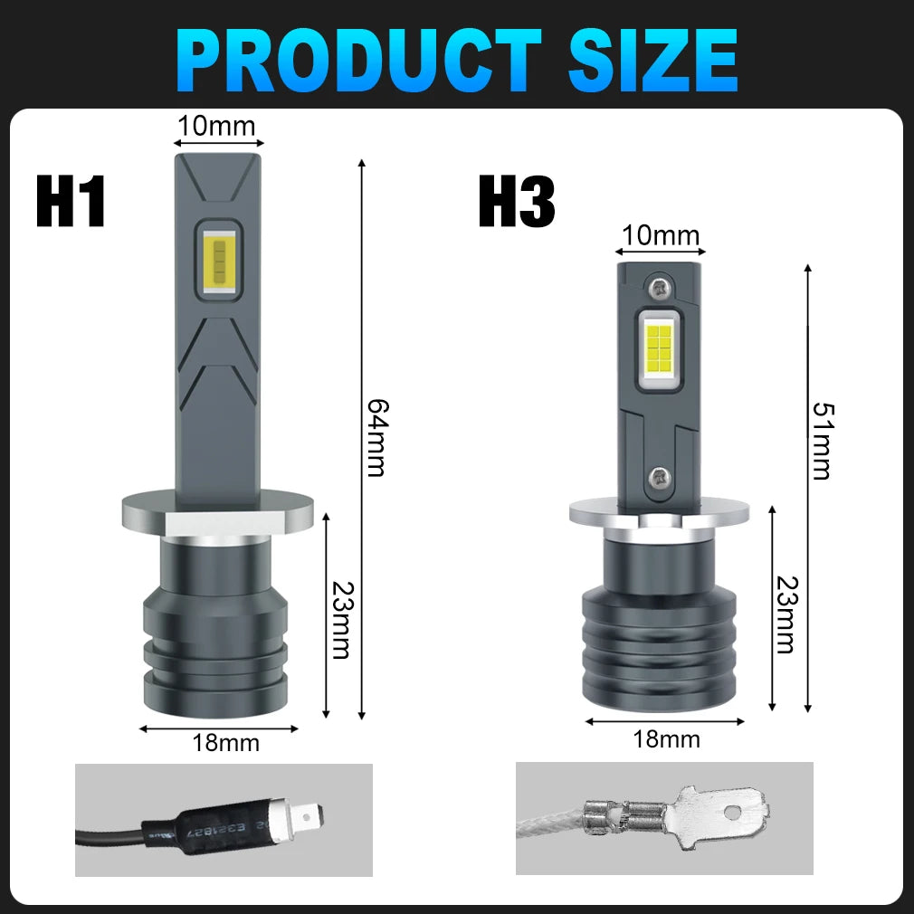 H1 H3 LED Headlight Bulb Car Fog lights 20000LM Day Driving Light Auto H3 H1 Led Lamp 65000K White 12V Automotivo