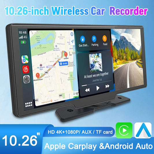 10.26 Inch 4K Car Radio Wireless Carplay Android Auto GPS Navi 5G WIFI Support HD Rearview Camera DVR  Dashboard Video Recorder