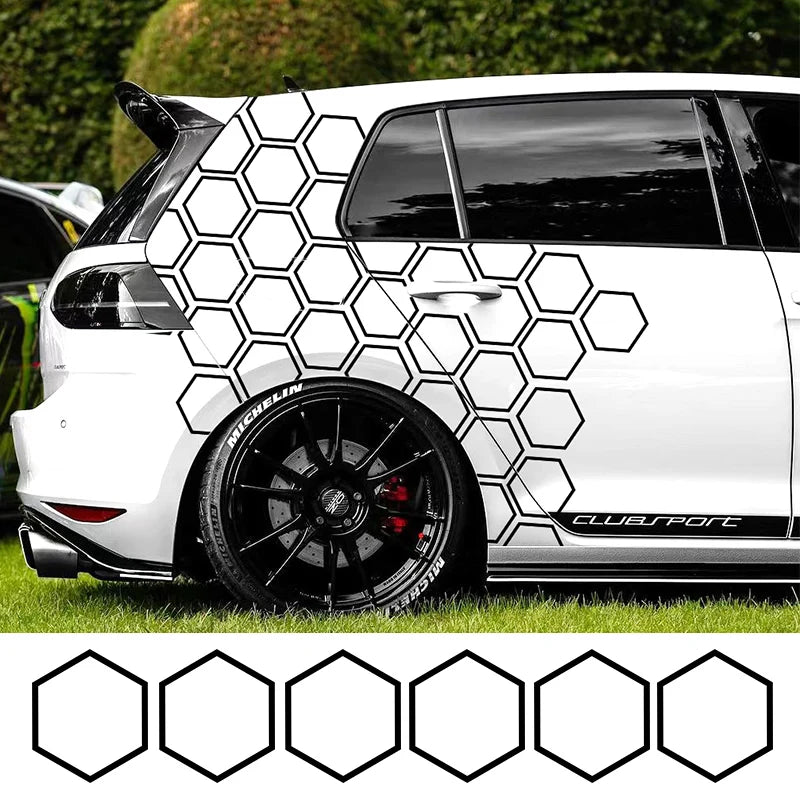 6PCS Honeycomb Car Stickers DIY Sport Auto Side Door Personalized Decoration Automobile Body Vinyl Decals Open Style Styling