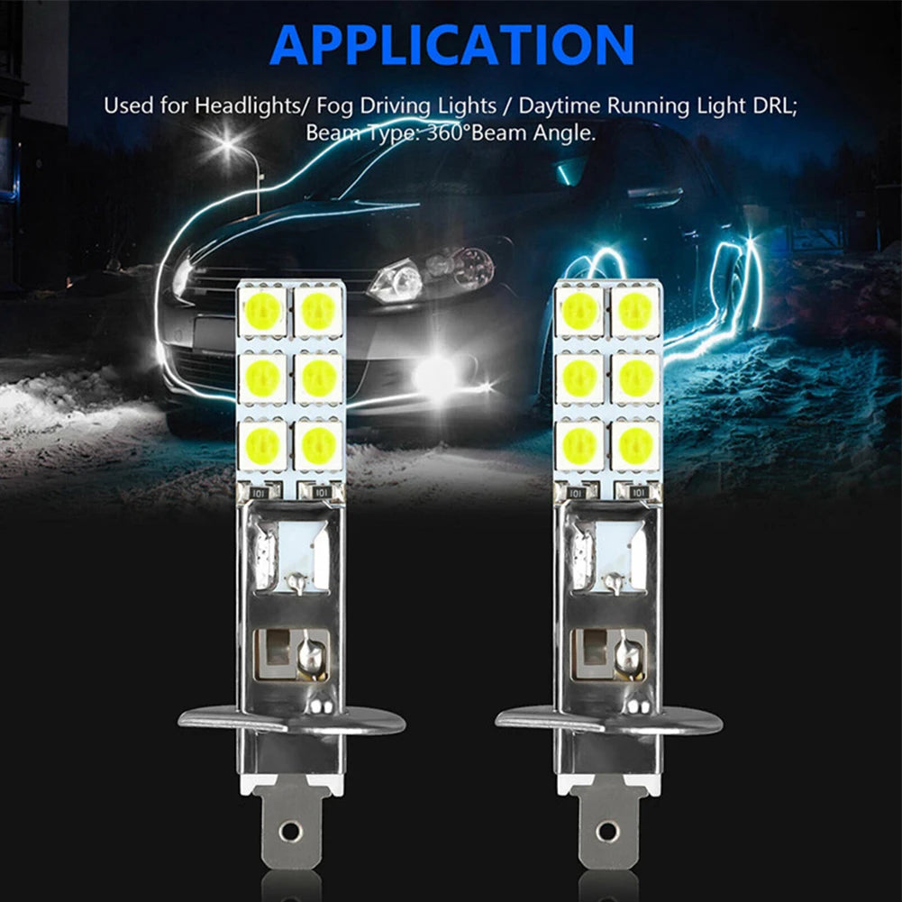 2 PCS H1 LED Headlight Kit DC 12V 55W High Beam Fog Driving Bulbs 6500K Super Bright White Universal Auto Accessories