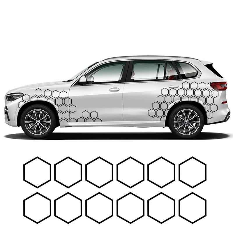 6PCS Honeycomb Car Stickers DIY Sport Auto Side Door Personalized Decoration Automobile Body Vinyl Decals Open Style Styling