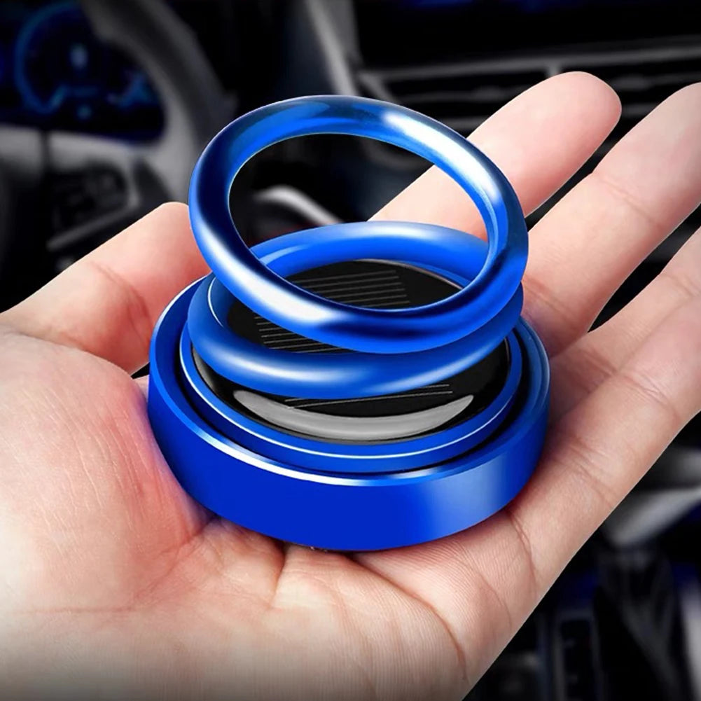 Car Air Freshener Solar Powered Double Ring Rotating Air Cleaner Automobile Interior Perfume Fragrance Diffuser Aromatherapy