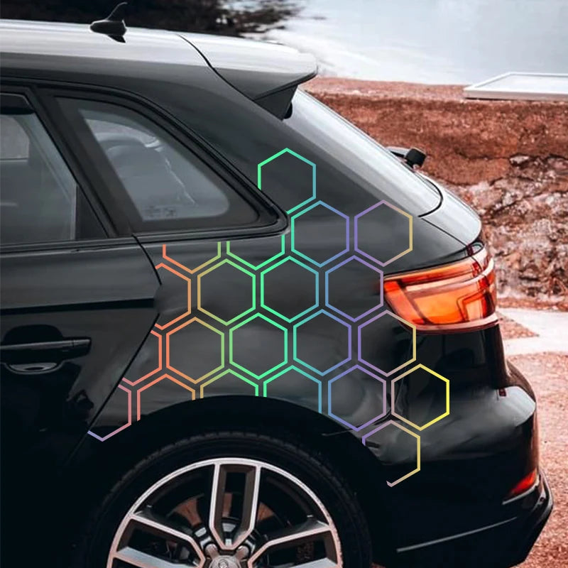 6PCS Honeycomb Car Stickers DIY Sport Auto Side Door Personalized Decoration Automobile Body Vinyl Decals Open Style Styling