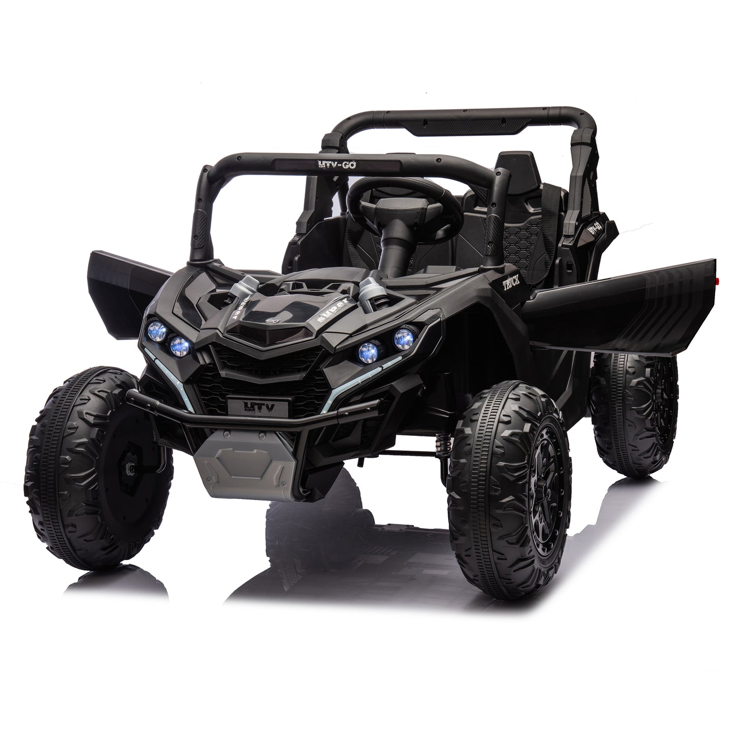 24V Two-Seater Kids Ride On UTV W/Parents Remote Control,Four-Wheel Suspension,Slow Start,Large wheel design,Anti-collision bar,Storage space,Music,USB,Bluetooth,Volume control,LED lights for Kids 3+.