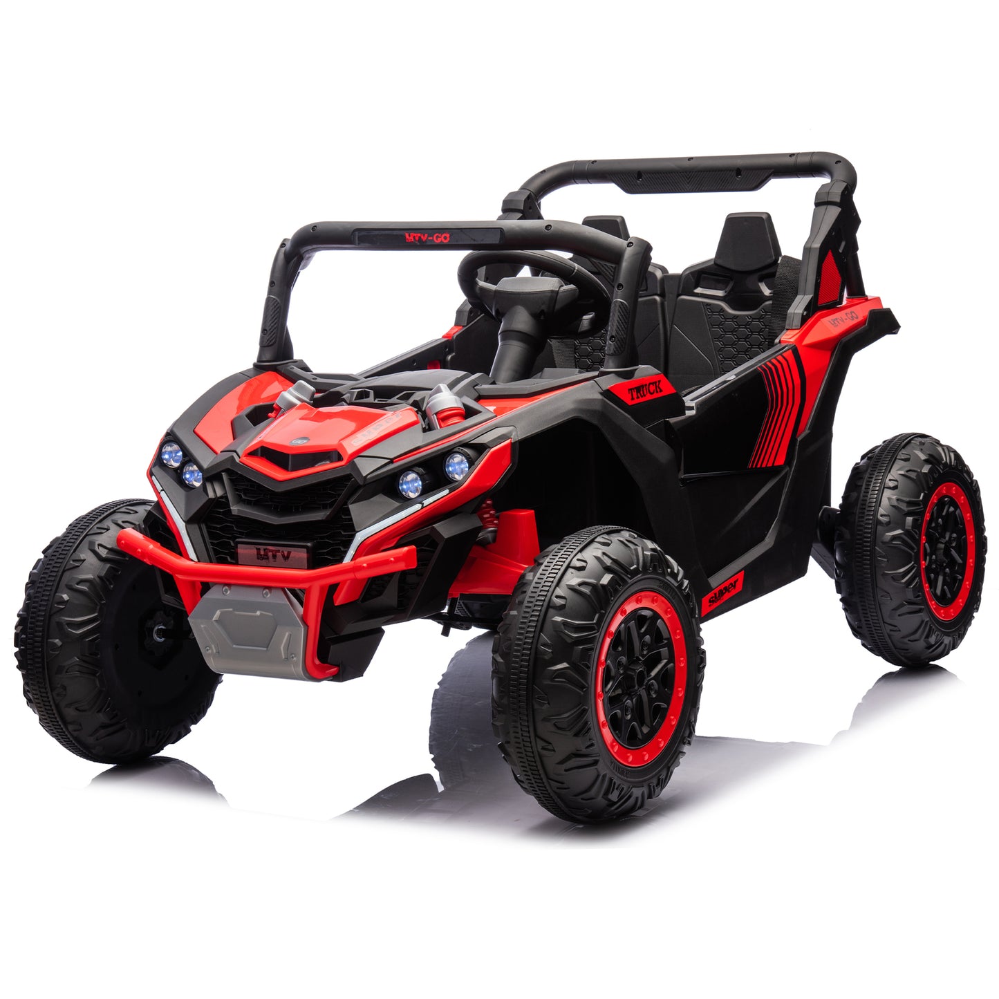 24V Two-Seater Kids Ride On UTV W/Parents Remote Control,Four-Wheel Suspension,Slow Start,Large wheel design,Anti-collision bar,Storage space,Music,USB,Bluetooth,Volume control,LED lights for Kids 3+.