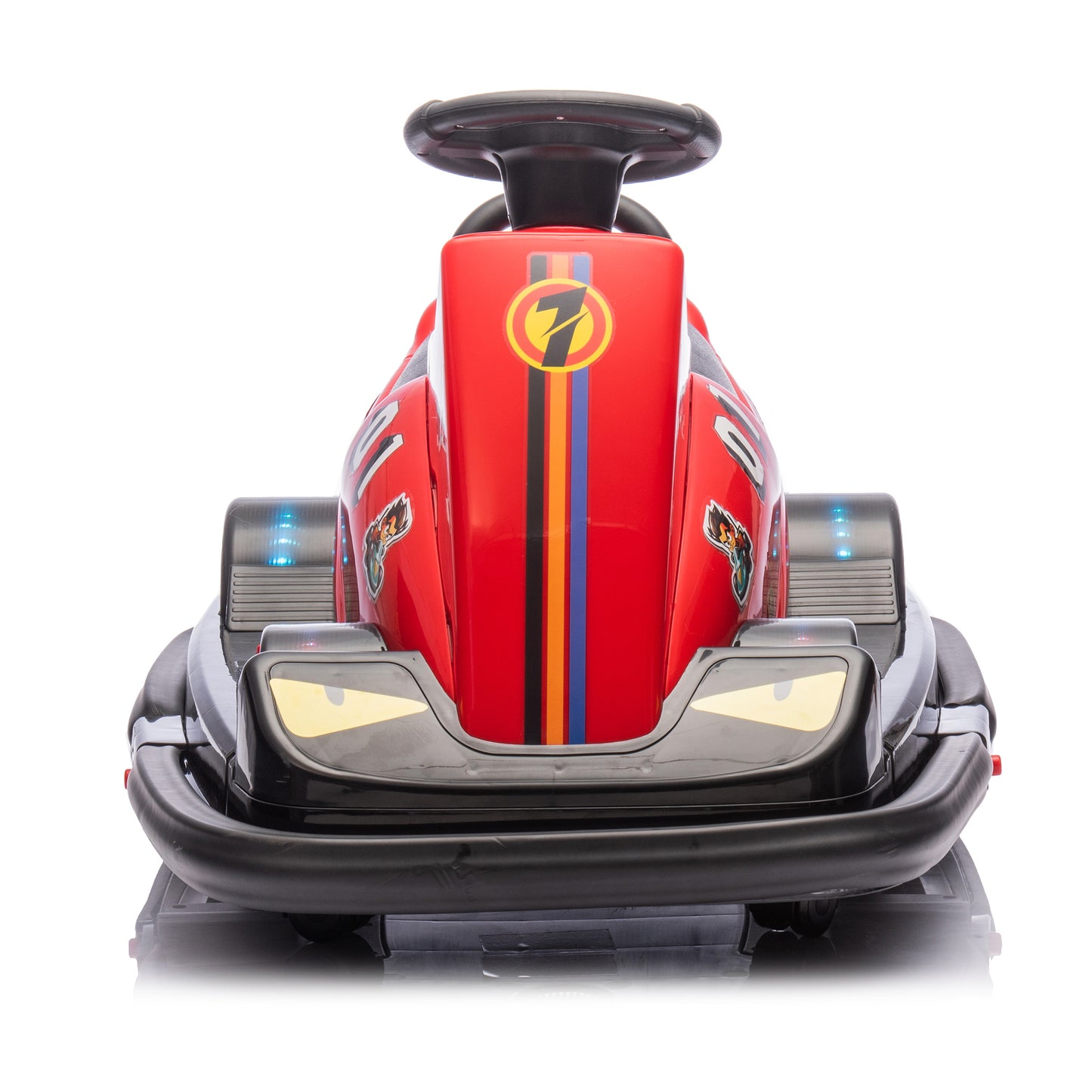 12V Kids Ride On Motor Bumper Car,integrating system,Rotate 360 degrees in place,Collision triggers sound effects and lights,Four-wheel waterfall light,Cute appearance design for kids aged 3-5.