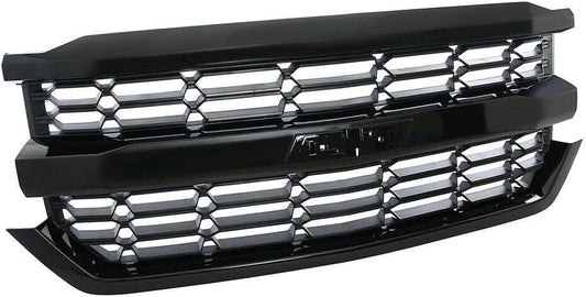 Front Bumper Upper Grille Grill Compatible with Chevrolet Silverado 1500 2016-2018,84602489 (Black)