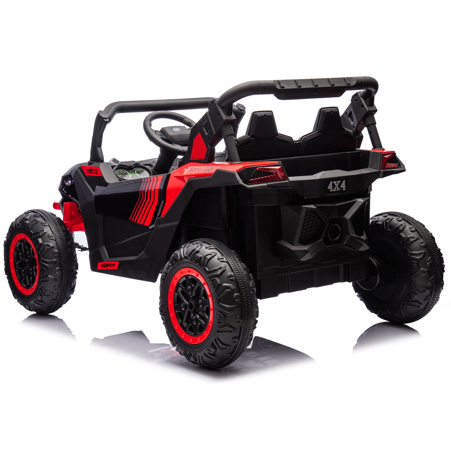 24V Two-Seater Kids Ride On UTV W/Parents Remote Control,Four-Wheel Suspension,Slow Start,Large wheel design,Anti-collision bar,Storage space,Music,USB,Bluetooth,Volume control,LED lights for Kids 3+.