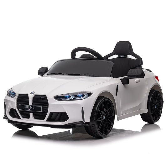 BMW M4 12v Kids ride on toy car 2.4G W/Parents Remote Control,Three speed adjustable,Power display, USB,MP3 ,Bluetooth,LED light,story,A handle with wheels and a pull, easy to carry