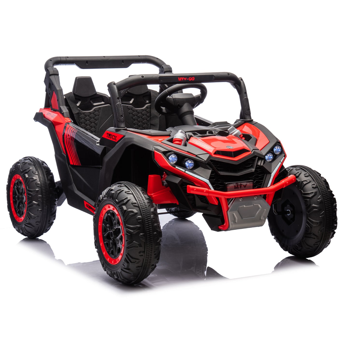 24V Two-Seater Kids Ride On UTV W/Parents Remote Control,Four-Wheel Suspension,Slow Start,Large wheel design,Anti-collision bar,Storage space,Music,USB,Bluetooth,Volume control,LED lights for Kids 3+.