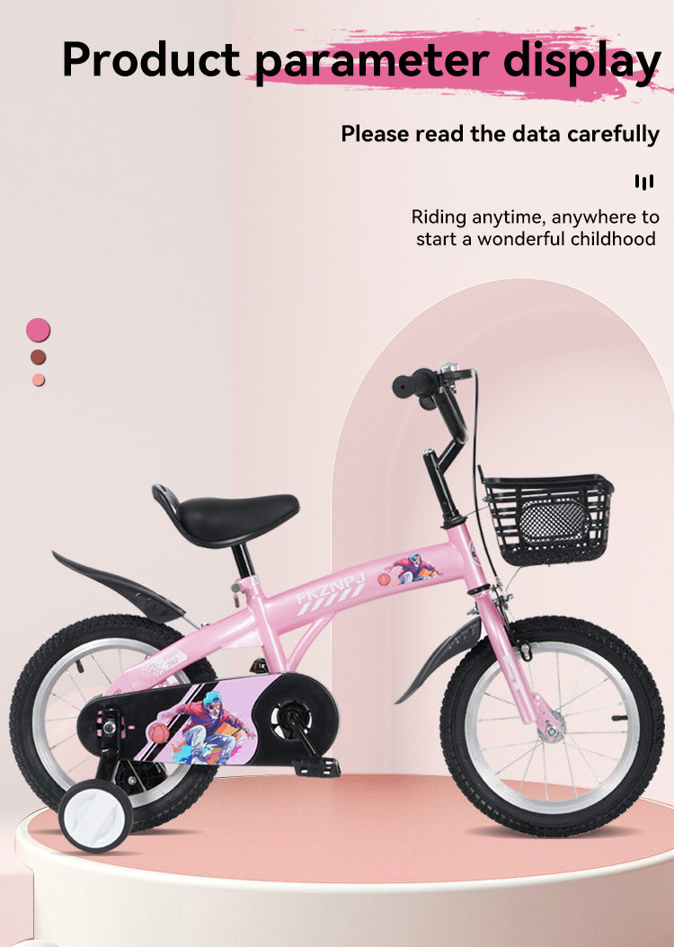 FKZNPJ 16 inch sporty kids bike with training wheels and stand Adjustable saddle Suitable for boys and girls aged 4-8 years tall Height 41-53 inches Available in a variety of colors