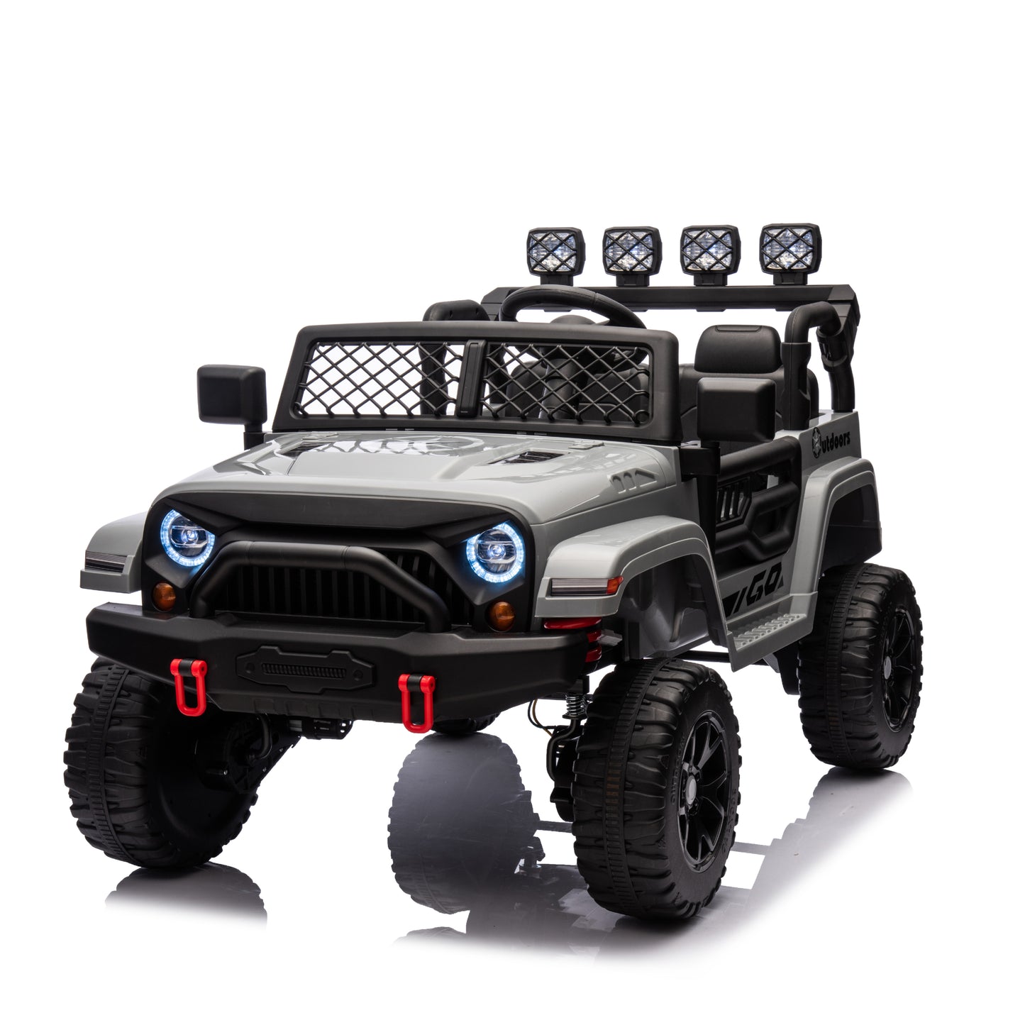 Gray,24V 2 Seater Ride On Truck Car, 4WD motors, with 2.4G Remote Control,Metal Suspension,Soft Start,Music, LED Light,Outdoor/Off road/Electric Car,Toys Gifts