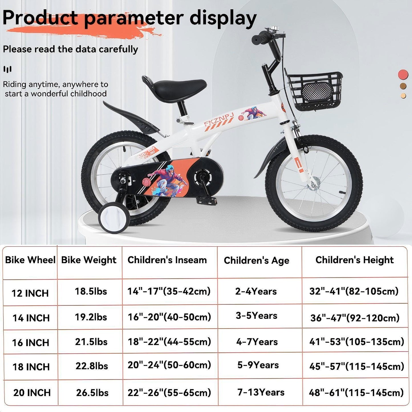 FKZNPJ 16 inch sporty kids bike with training wheels and stand Adjustable saddle Suitable for boys and girls aged 4-8 years tall Height 41-53 inches Available in a variety of colors