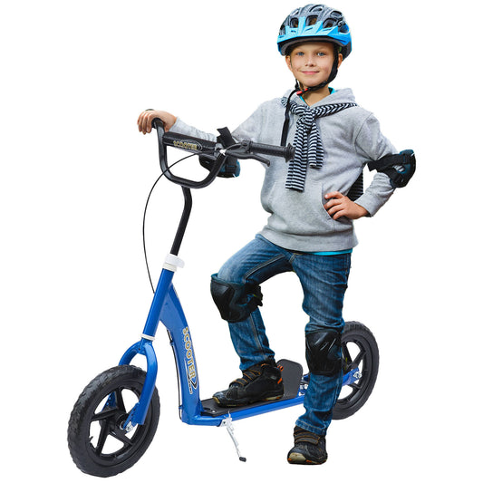 HOMCOM Kick Scooter for Kids 5-12 Years Old, Big Wheel Kids Scooter with Adjustable Height Handlebar, Non-slip Footplate, Rear Brake, Blue