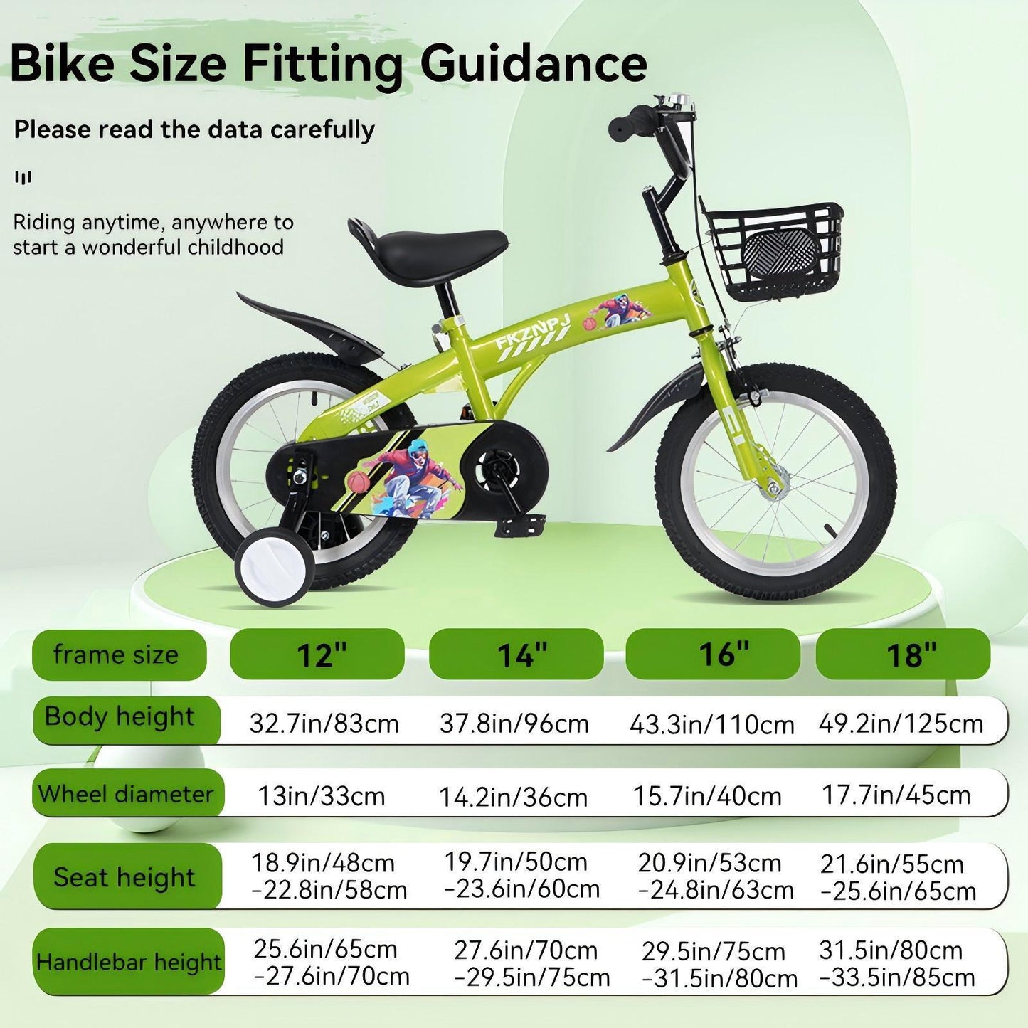 FKZNPJ 16 inch sporty kids bike with training wheels and stand Adjustable saddle Suitable for boys and girls aged 4-8 years tall Height 41-53 inches Available in a variety of colors