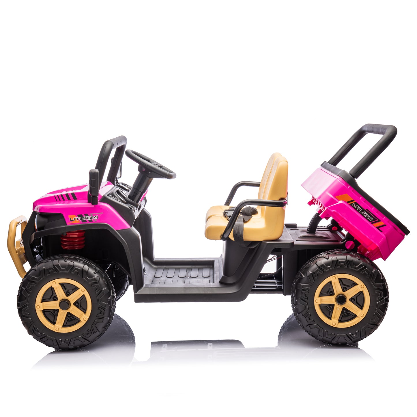 24V XXXL Kids Ride On UTV W/Parents Remote Control,Two-seater,Automatic tipping bucket,Rear wheel suspension,Slow start,Portable handle,Safety Belt,LED light,USB,MP3,Bluetooth,Horn for Kids Aged 3-8.