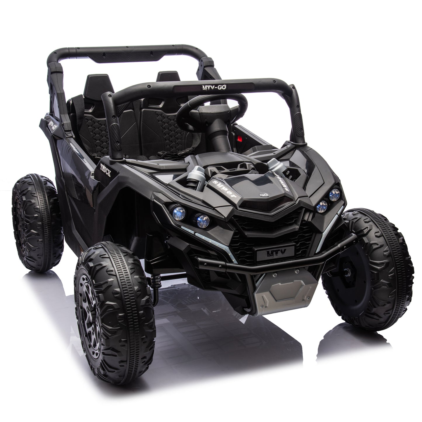 24V Two-Seater Kids Ride On UTV W/Parents Remote Control,Four-Wheel Suspension,Slow Start,Large wheel design,Anti-collision bar,Storage space,Music,USB,Bluetooth,Volume control,LED lights for Kids 3+.