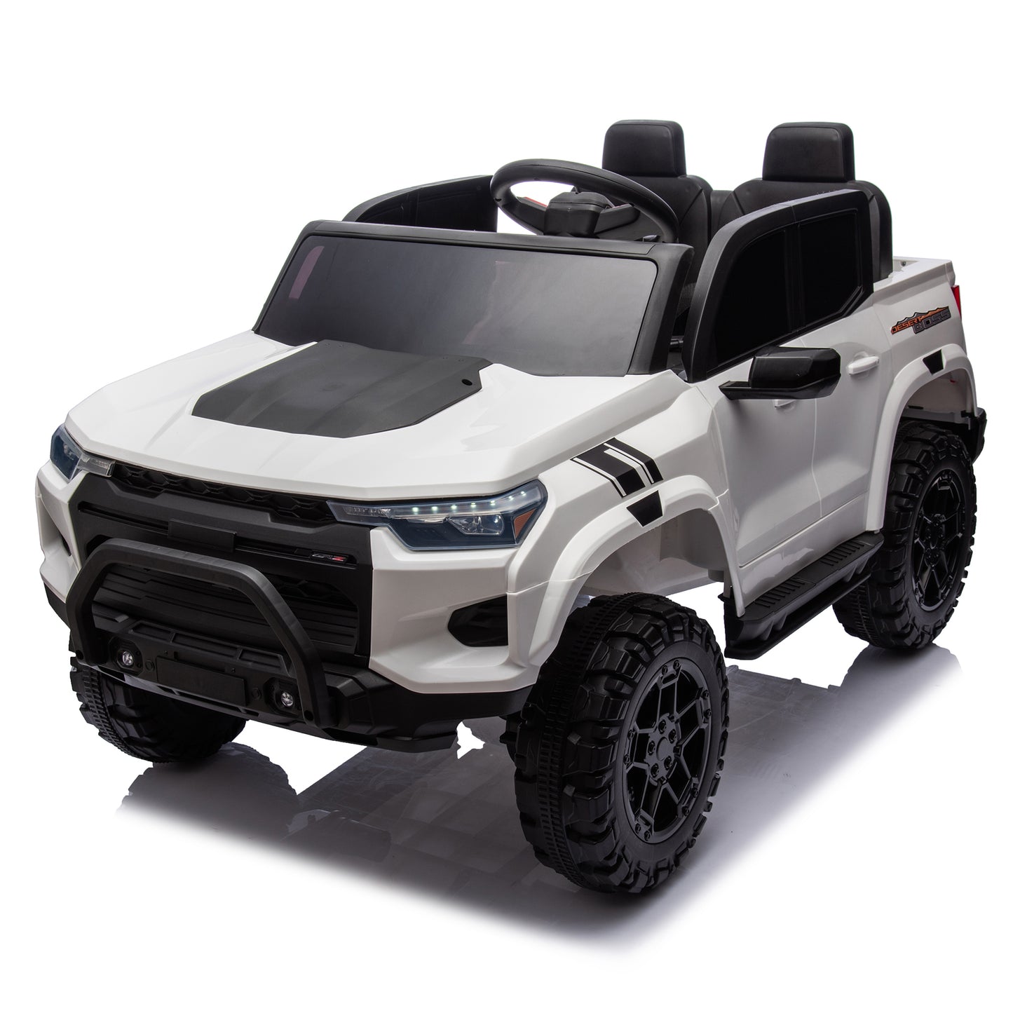 24V10A Two-seater Kids Ride On Electric Pickup, kids ride on toy W/parents remote control,4WD 800W motors,Two Safety belts,High Gate Safety Design,USB,Bluetooth, Speed 2.49-3.73MPH for kids aged 3+.