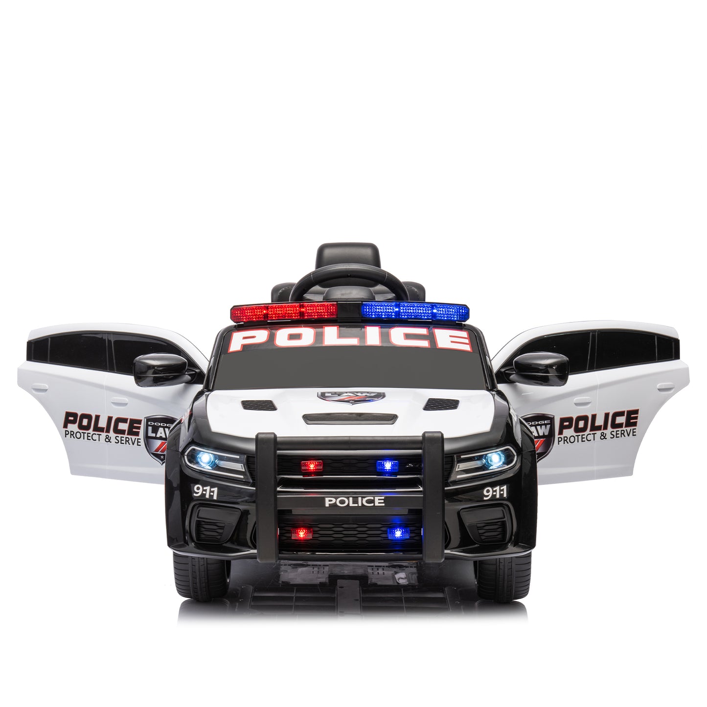 Licensed Dodge Charger,12v Kids ride on police car W/Parents Remote Control,anti-collision bar,Front& top alarm light design,Police car sticker,megaphone,three-speed,slow start,Four wheel suspension.