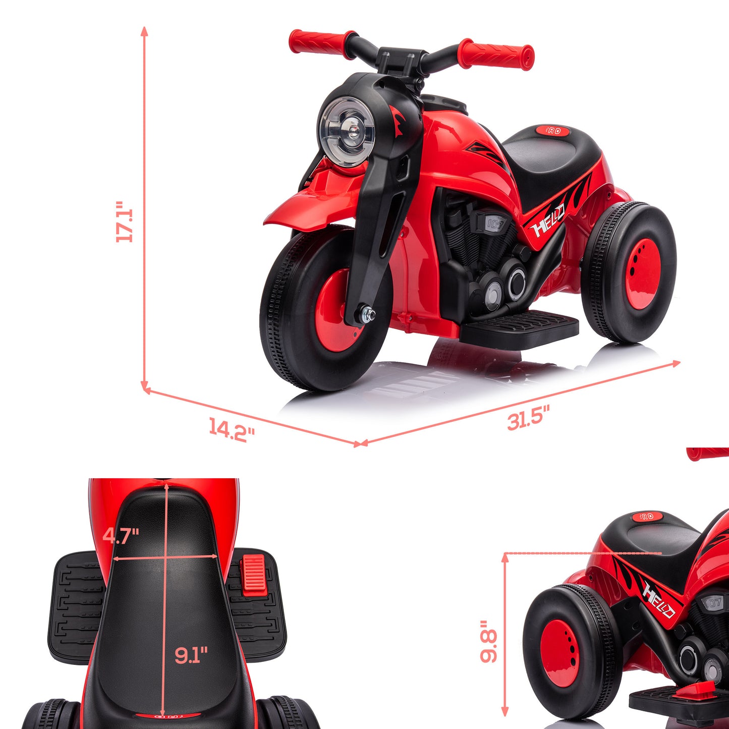 Qaba Ride on Bubble Car, 6V Kids Motorcycle, 3 Wheeled 2 MPH Electric Motorbike for Toddler with LED Headlight, Music, Forward & Reserve, Red