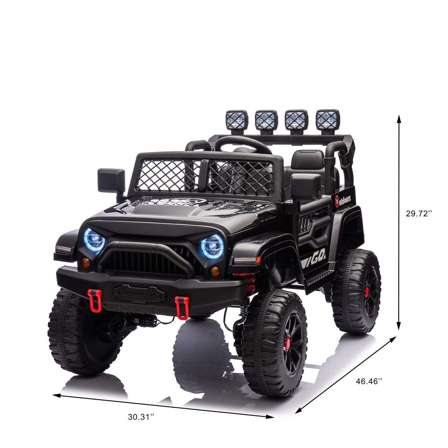 Black,24V 2 Seater Ride On Truck Car, 4WD motors, with 2.4G Remote Control,Metal Suspension,Soft Start,Music, LED Light,Outdoor/Off road/Electric Car,Toys Gifts