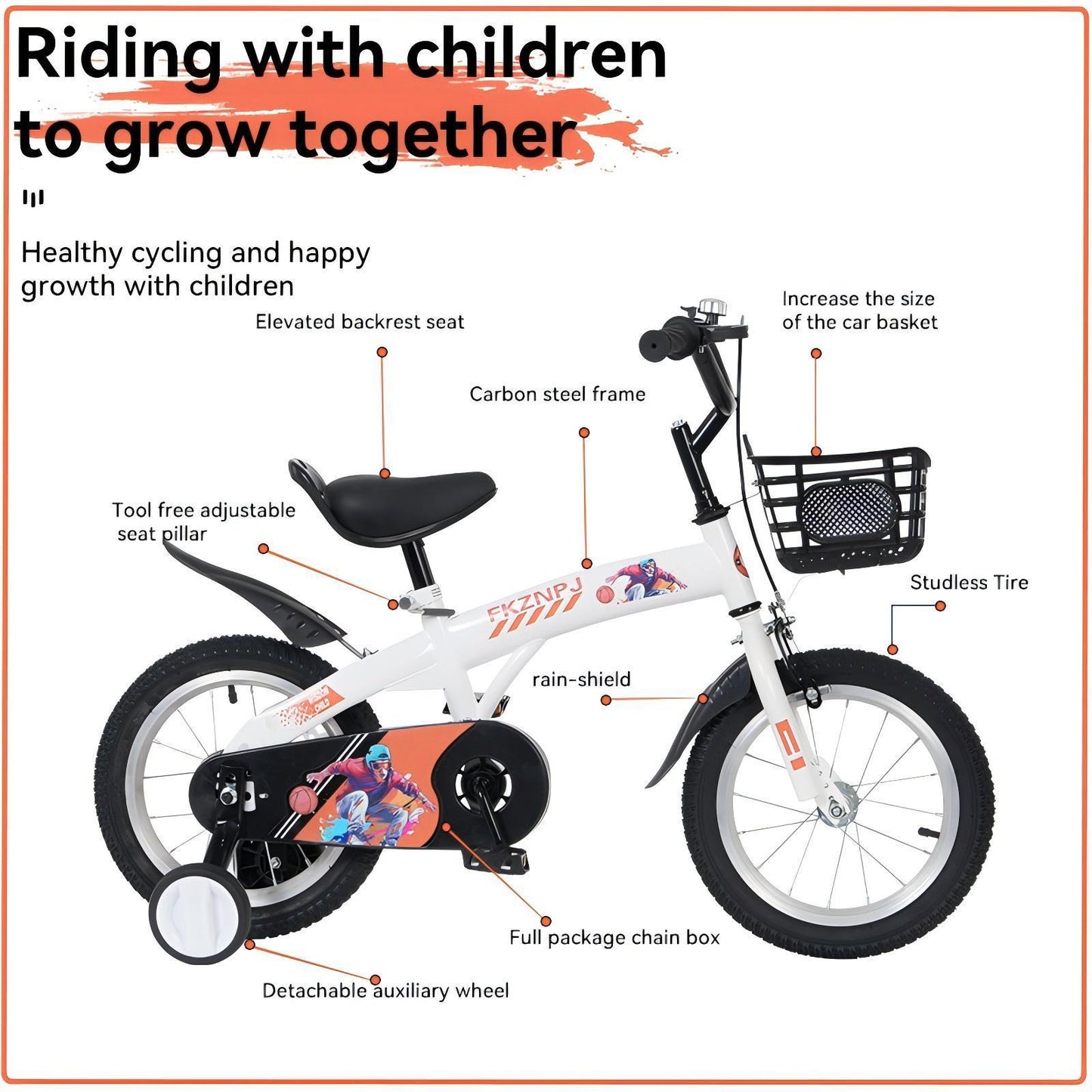 FKZNPJ 18 inch sporty kids bike with training wheels and stand Adjustable saddle Suitable for boys and girls aged 5-10 years tall Height 45-57 inches Available in a variety of colors