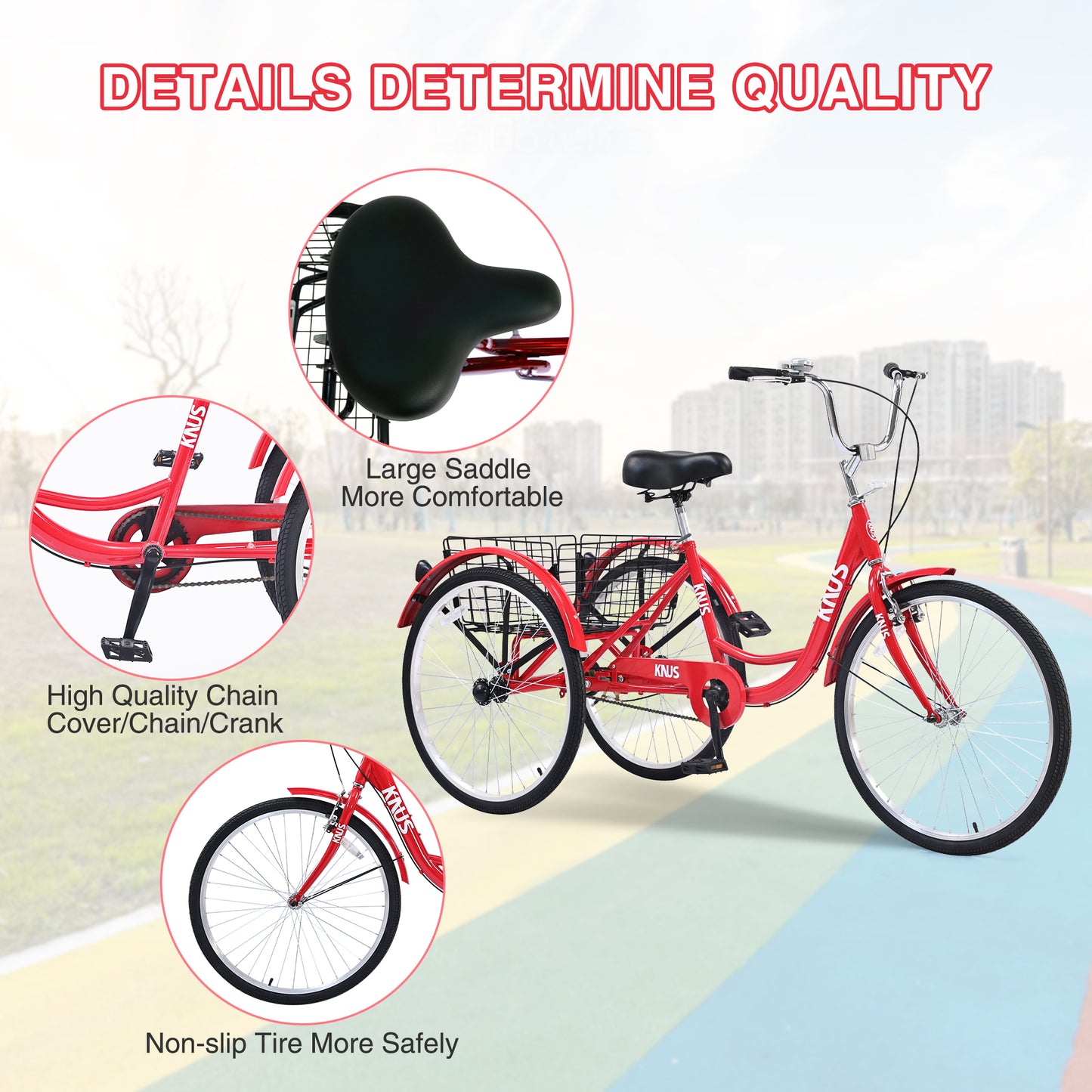 Adult Tricycle Trikes,3-Wheel Bikes,24 Inch Wheels Cruiser Bicycles with Large Shopping Basket for Women and Men