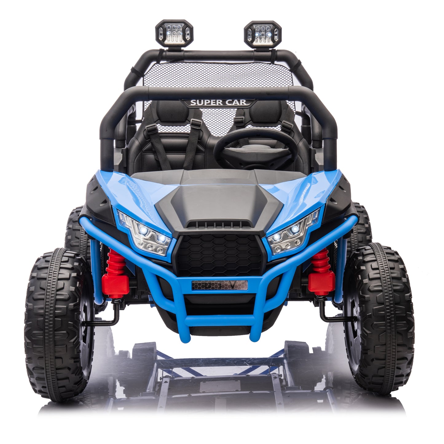 24V Two-seater Kids Ride On UTV W/Parents Control,400W Super Power,Four-wheel suspension,LED Light with Rear searchlight,Bluetooth,MP3,Music,Rear storage space,Speeds 3.73-4.97MPH for Kids aged 3+.