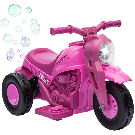 Qaba Ride on Bubble Car, 6V Kids Motorcycle, 3 Wheeled 2 MPH Electric Motorbike for Toddler with LED Headlight, Music, Forward & Reserve, Pink