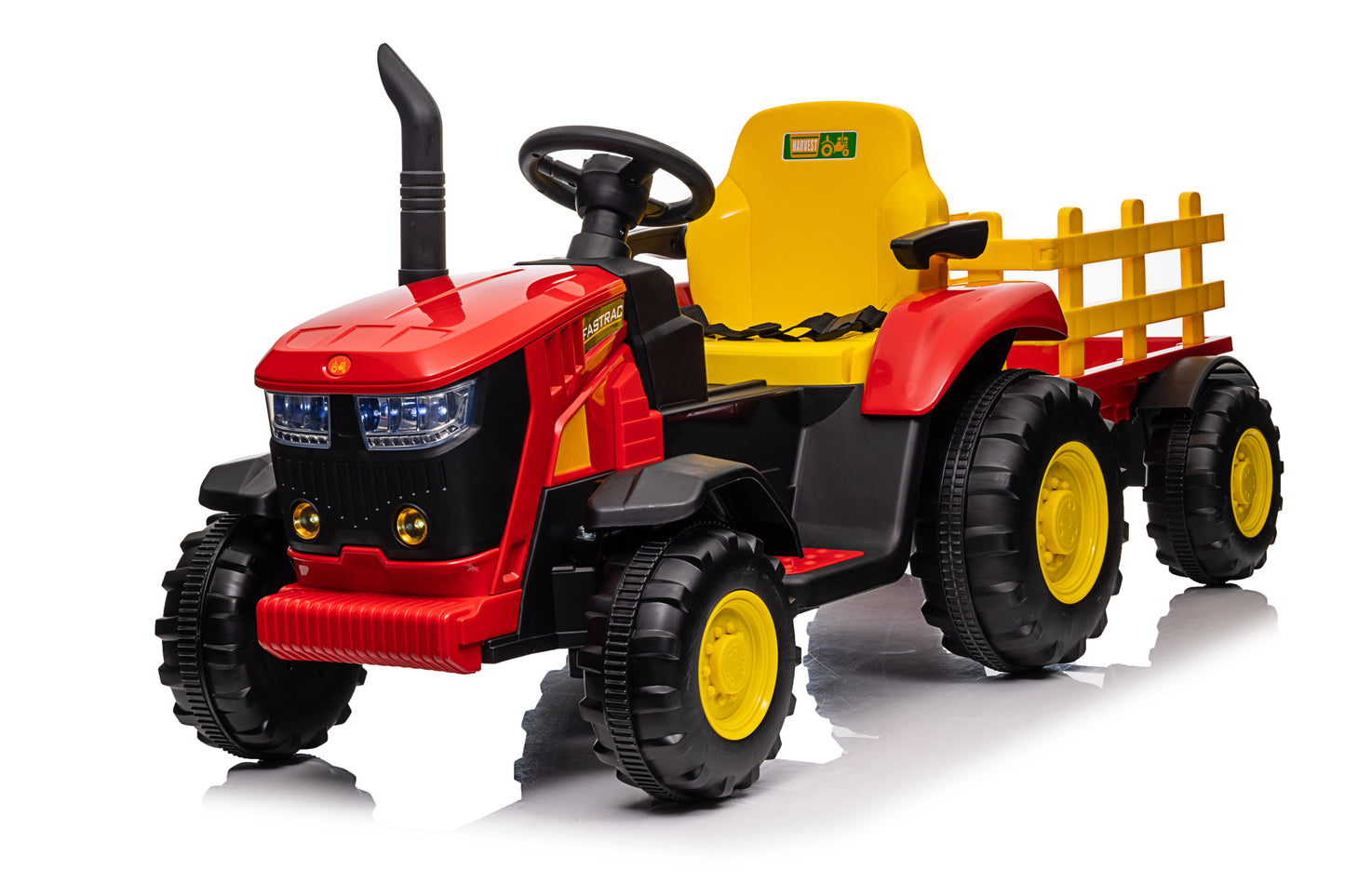 Ride on Tractor, 12 V Battery Powered Electric Vehicle Toy w/Remote Control,music, LED Lights, Removable trailer bucket, Safety Belt