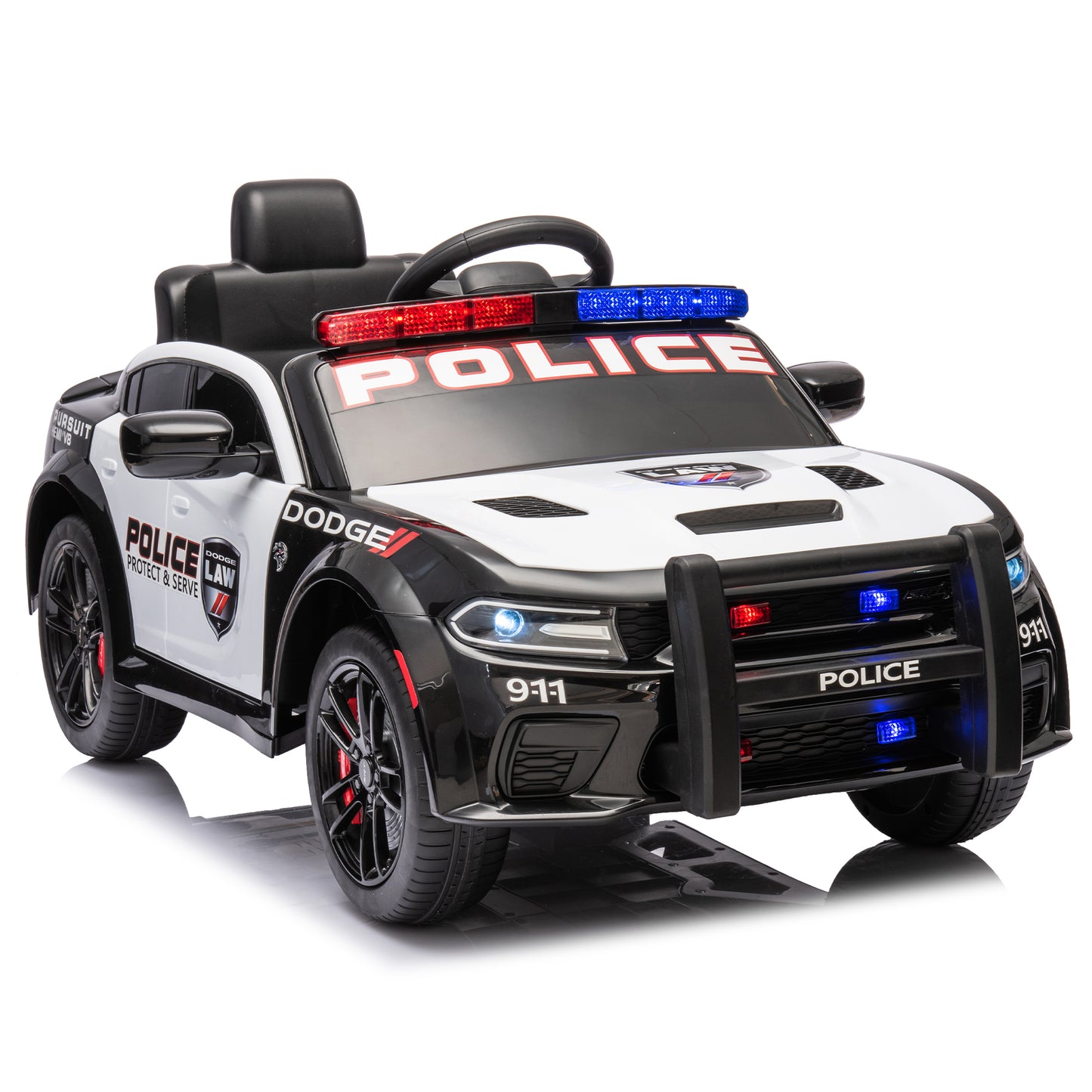 Licensed Dodge Charger,12v Kids ride on police car W/Parents Remote Control,anti-collision bar,Front& top alarm light design,Police car sticker,megaphone,three-speed,slow start,Four wheel suspension.