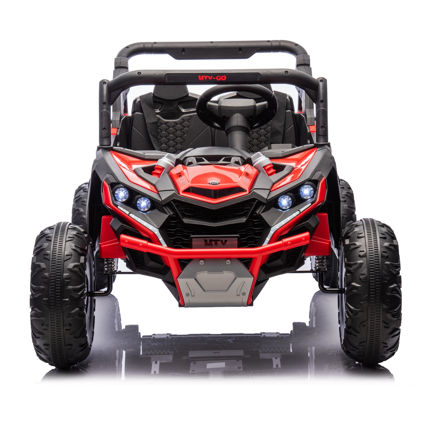 24V Two-Seater Kids Ride On UTV W/Parents Remote Control,Four-Wheel Suspension,Slow Start,Large wheel design,Anti-collision bar,Storage space,Music,USB,Bluetooth,Volume control,LED lights for Kids 3+.