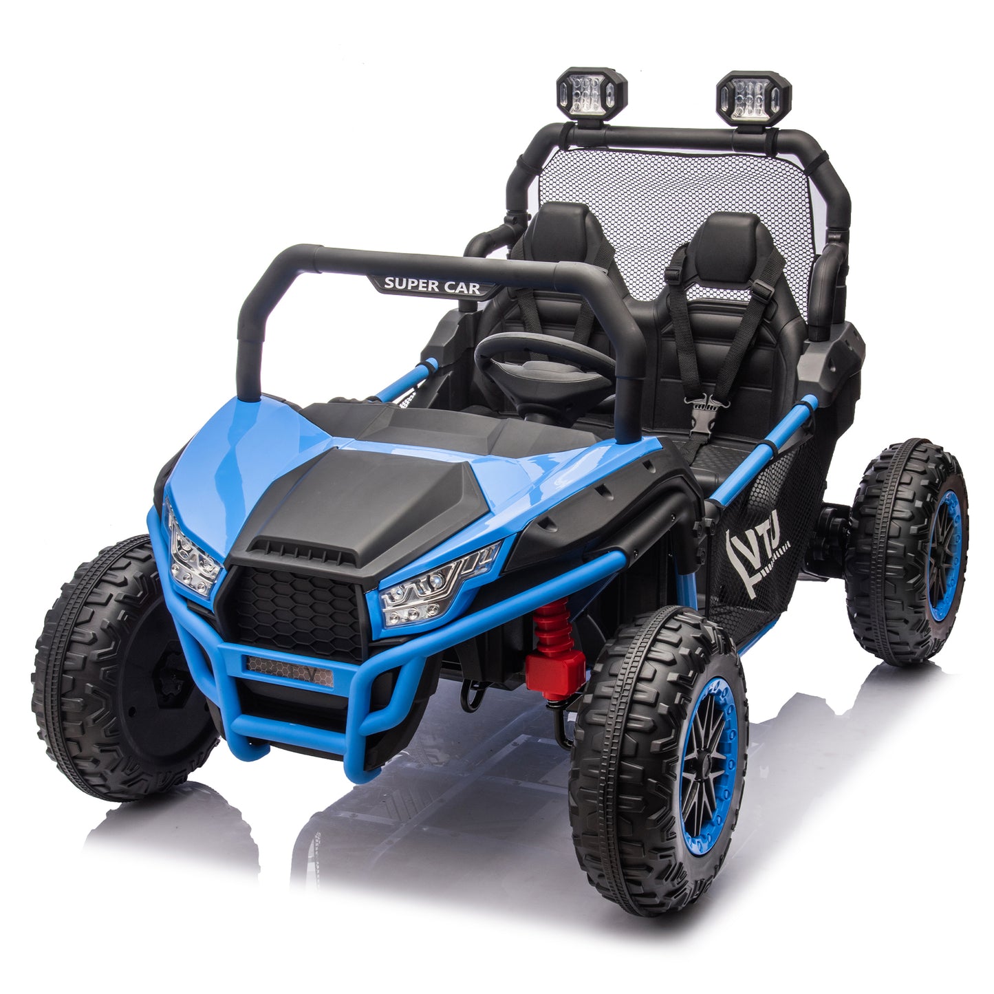 24V Two-seater Kids Ride On UTV W/Parents Control,400W Super Power,Four-wheel suspension,LED Light with Rear searchlight,Bluetooth,MP3,Music,Rear storage space,Speeds 3.73-4.97MPH for Kids aged 3+.