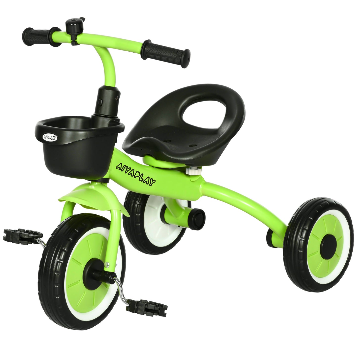 Qaba Kids Tricycle for Toddlers Age 2-5 with Adjustable Seat, Toddler Bike for Children with Basket, Bell, Handlebar Grips, Green