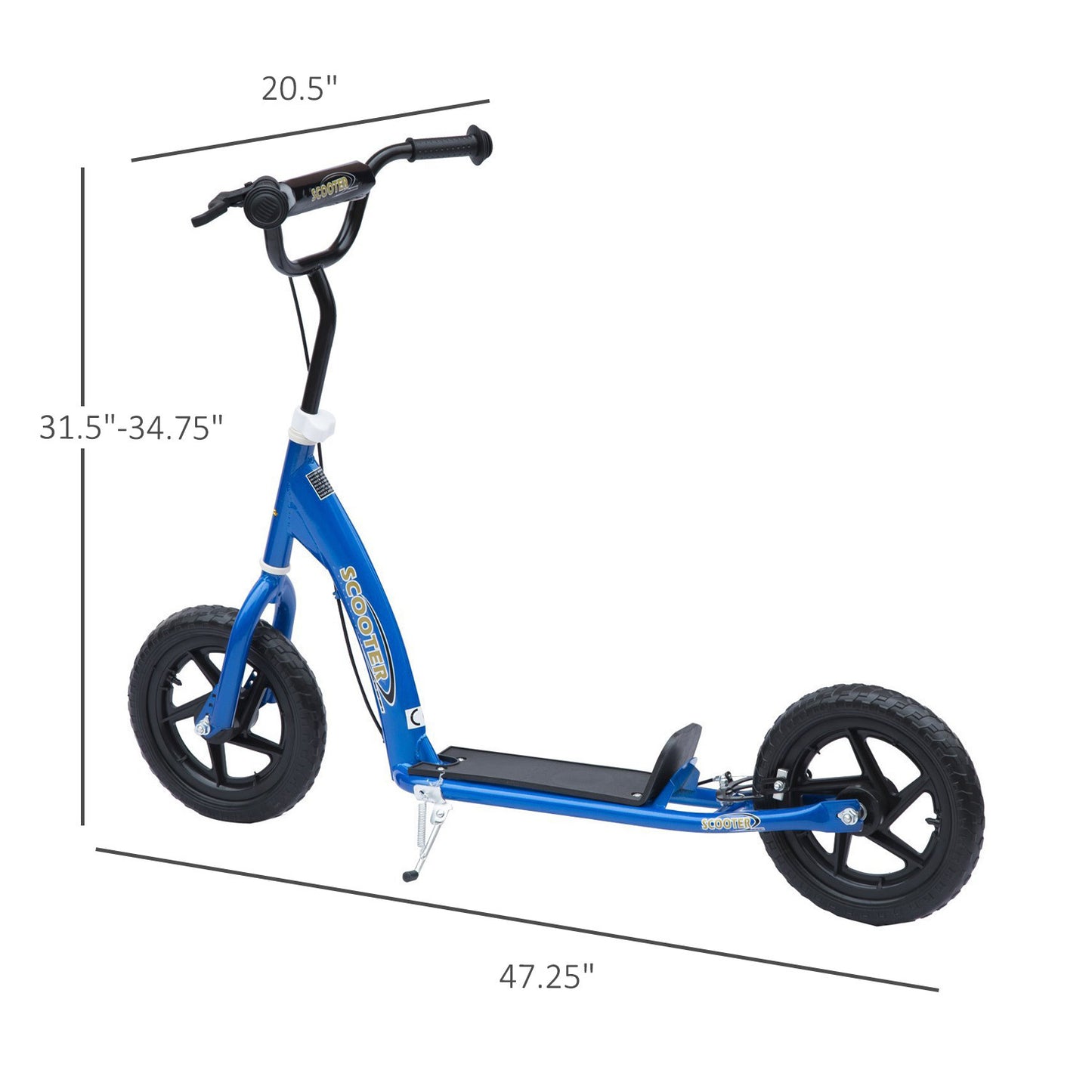 HOMCOM Kick Scooter for Kids 5-12 Years Old, Big Wheel Kids Scooter with Adjustable Height Handlebar, Non-slip Footplate, Rear Brake, Blue