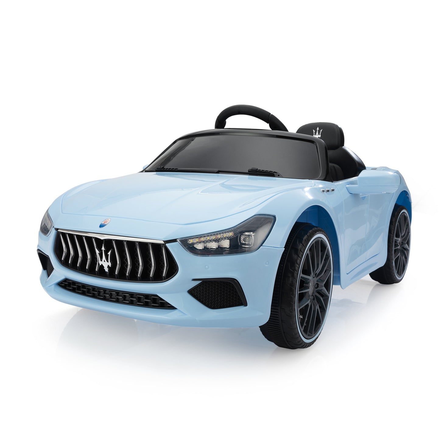 Maserati Ghibli Licensed 12V Kids Ride On Car, Battery Powered Electric Vehicle w/ 2.4G Remote Control, LED Lights, MP3 Music, USB, Horn, Children Age 3-6, Small, Light Blue and Black